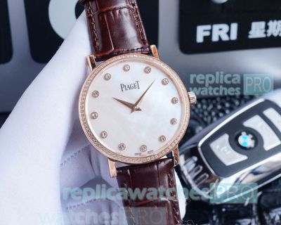 Swiss 9015 Replica Piaget Altiplano Rose Gold Watch White Dial